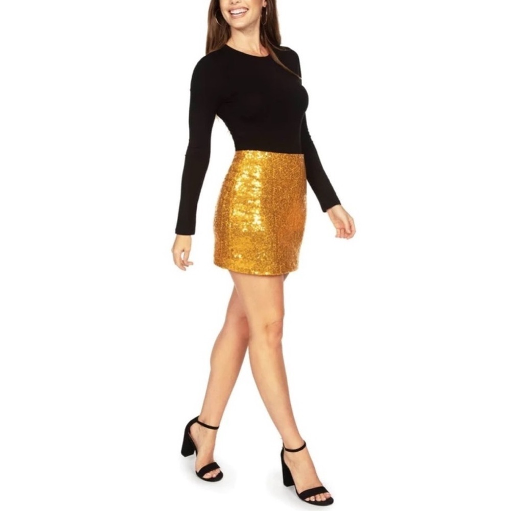 NWT TIPSY ELVES Gold Sequin Mini Skirt Size XL